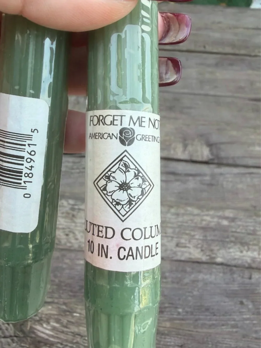 2 Vintage Green Forget Me Not American Greetings Fluted Column 10” Candlesticks